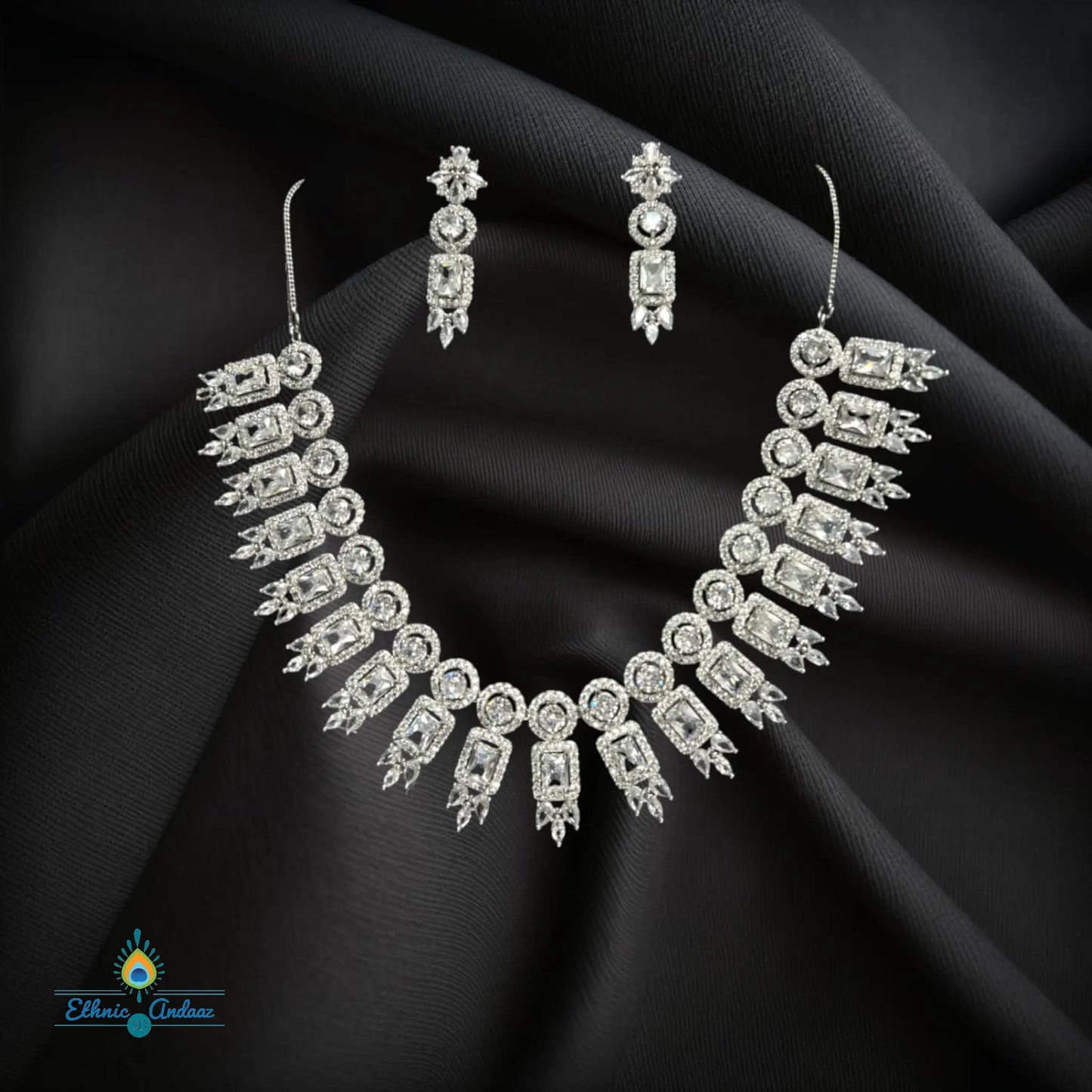 Rabba silver CZ set - Ethnic Andaaz
