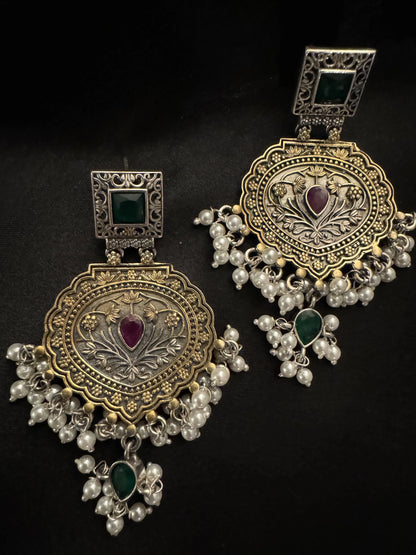 925 Silver Dual Tone Earring - Ethnic Andaaz