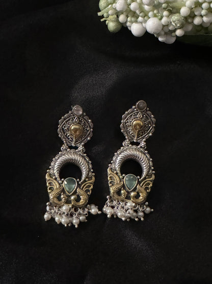 925 Silver Dual Tone Earring - Ethnic Andaaz