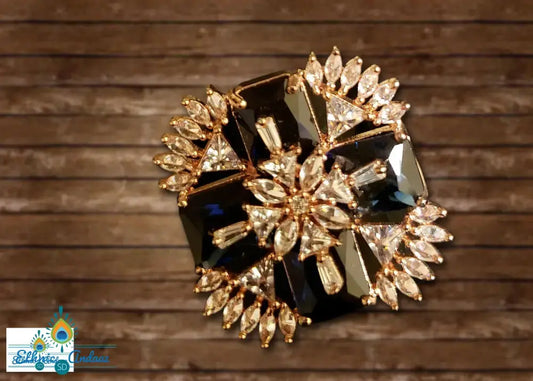 Black And Champagne Stone Statment Ring